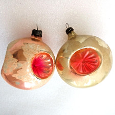 2 Vecchie Ornamenti Natalizi Vintage Vetro Decorazione Natale Abete Palline L...