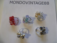 5 ANELLI ARTIGIANALI CRISTALLI PERLE FILO METALLICO VARI DIAMETRI MISURE BIJOUX