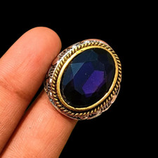 Anello Uomo Ametista Gemma Placcato Oro e Argento Fatto a Mano Ossidato Gioielli D003