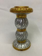 Candelabro candeliere portacandele in ceramica oro e argento 17x9 cm arredamento