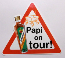 Adesivo pubblicitario Kuemmerling Papi on tour! Festa del papà grappa amara alle erbe anni 80