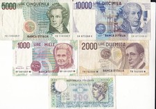 LOTTO 5 BANCONOTE LIRE REPUBBLICA  ITALIANA  10000 5000 2000 1000 500 Lire