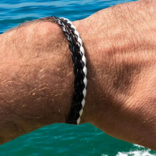Bracciale bianco nero corda - e,