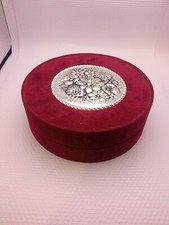 Scatola portagioie rotonda,argento velluto bordeaux 