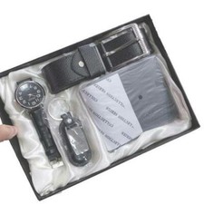 Set Uomo Orologio Cintura Portafoglio Portachiavi In Cofanetto Idea Regalo lac