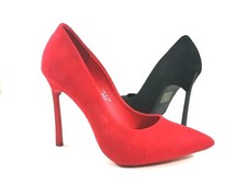 Scarpe da donna elegante decolte décolleté con tacco alto a punta rosso nero