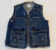 Giubbotto jeans smanicato donna Zara taglia M blu 2553/240/400