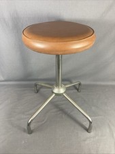 Sgabello Industriale Vintage Seduta In Pelle Regolabile In Altezza Anni 70/80