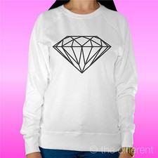 FELPA DONNA LEGGERA SWEATER BIANCO " DIAMANTE NERO MINIMAL SIMBOLO "