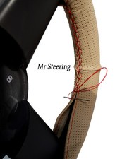 Per Nissan Micra K11 92-03 Beige Perforata Volante IN Pelle Cover Rosso S.