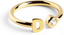 - Anello Personalizzato Letter Diamond Oro - Anello Regolabile - Argento Sterlin