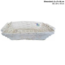 CESTA CESTO CESTINO RETTANGOLARE VIMINI NATALIZIO COLORE BIANCO CM 36x27x10