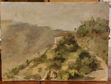 Vecchio dipinto olio su tavoletta "Monteforte Irpino"
