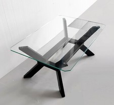 Tavolino da salotto caffè rettangolare in legno nero opaco e piano vetro H. 38