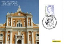 cartolina di Poste Italiane per la visita di papa Francesco a Carpi, con annullo