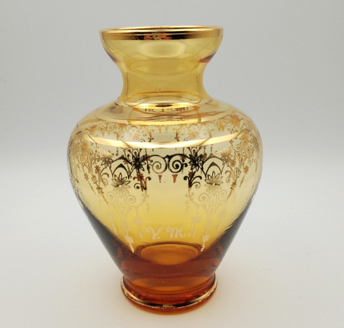 Vaso murano ambra miele bordo - vaso,