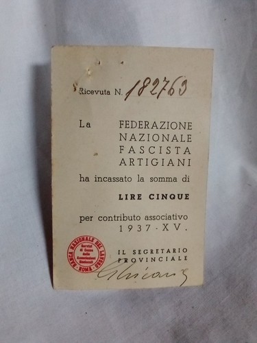 Tessera 1937 federazione - tessera,