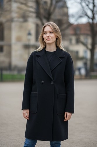 Cappotto lungo nero misto - , lana