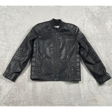 Giacca Moto Bambini Nera Ecopelle Tasche Cerniera Stile Bomber