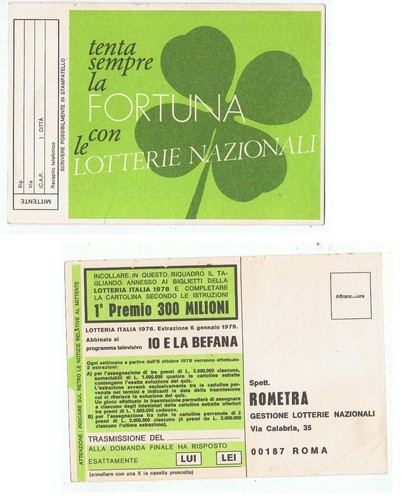 Cartolina lotterie nazionali - lotterie,