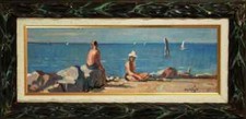 Bagnanti Laguna Venezia - Dipinto Originale Giacomo Vaccaro Oil Painting Venice