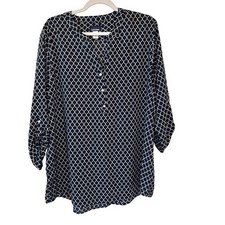 Top tunica donna XXL Basic Editions blu navy bianco geometrico manica 3/4