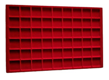 VASSOIO CONTENITORE PER MONETE IN VELLUTO FLOCCATO ROSSO 54 CASELLE / POSTI VEDI