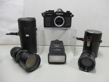 Yashica TL Electro SLR 35 mm fotocamera reflex pellicola con 2 obiettivi, flash e borsa per il trasporto