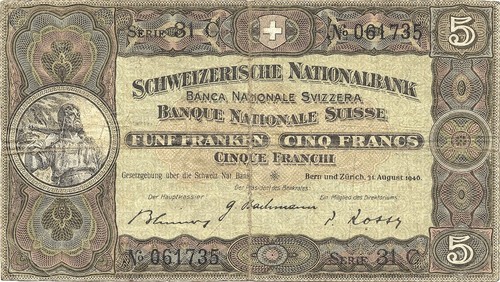 Banconota svizzera franchi - 5,