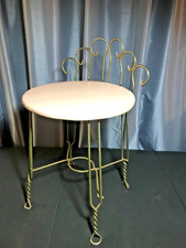 Sgabello Vanity Chair Vintage Retrò Ottone Metallo Gambe Torte Rosa Cuscino Sedile