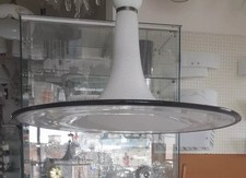 Lampadario Sospensione In Vetro Di Murano Bianco Bordo Nero Vintage 1 Luce  E27
