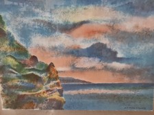 Litografia. Scogliera Sul Mare. Giovanni Omiccioli. 1971 XX Secolo