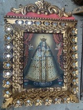 Olio su tela pittura Vergine in trono con bambino primi 900