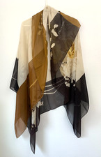 Sciarpa Valentino 100% seta grande quadrata 54 x 54 sfumature di marrone stampa floreale logo