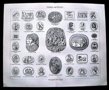 1902 antica litografia gemme - antica, litografia:gemme