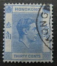 Hong Kong KG VI 1946 30c blu SG. 152 usato finemente 13184