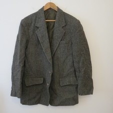 VINTAGE HARRIS TWEED GIACCA BLAZER UK 420 BLU NAVY GRIGIO INGLESE SCOZIA
