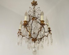 Lampadario a gabbia 6 luci bronzo e vetro francese con cristalli assortiti 5518