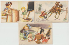 BAMBINI - 3 ANTICHE CARTOLINE DI VITTORIO TOM NOVELLI ILLUSTRATORE - ED. HECTOR