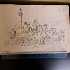 Lotto 2 grandi stampe antiche costumi Lombardi Lombardia nel medioevo epoca '800