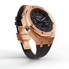 Orologio Casioak Mod Personalizzato Casio G-Shock GA-2100 Cinturino Oro Rosa e Nero GA2100