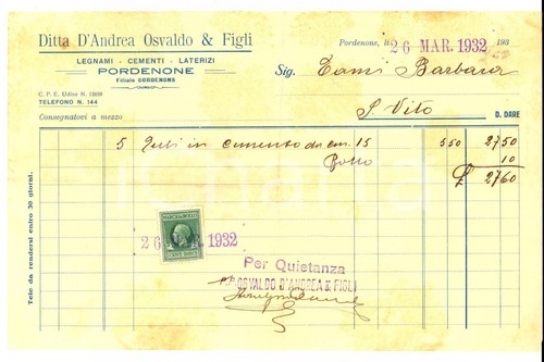 1932 pordenone ditta osvaldo - pordenone,
