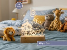 Luce Nome Personalizzata Animali Safari, Lampada LED Personalizzata Camera Bambini