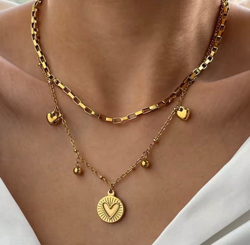 Collana cuore strato oro - oro, donna