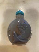 Antica bottiglia di tabacco da fiuto cinese Snuff Bottle agata turchese motivo drago
