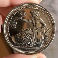 SVIZZERA 50 FRANCHI 1984 FESTIVAL DEL TIRO ARGENTO SILVER FONDO SPECCHIO UNC