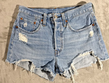 Pantaloncini jeans donna Levis 501 taglia 26 blu denim vita alta taglio boho bottoni mosca