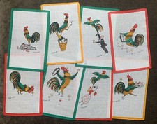 Set tovaglioli da cocktail vintage MCM Fabres galli con cocktail leacock/8 rari