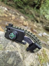 Bracciale Paracord Verde Militare con Coltellino Bussola e Pietrina Accendifuoco