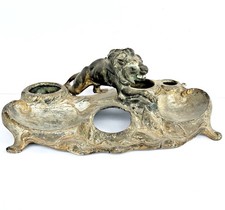 Antique Lion Double Inkwell